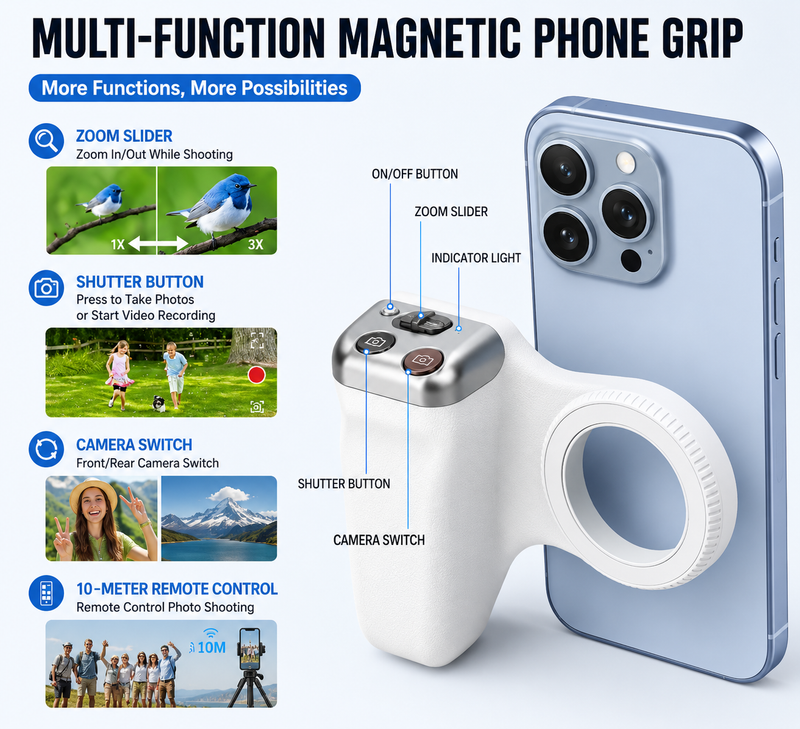 Magnetic Camera Phone Grip with Wireless Remote | K02