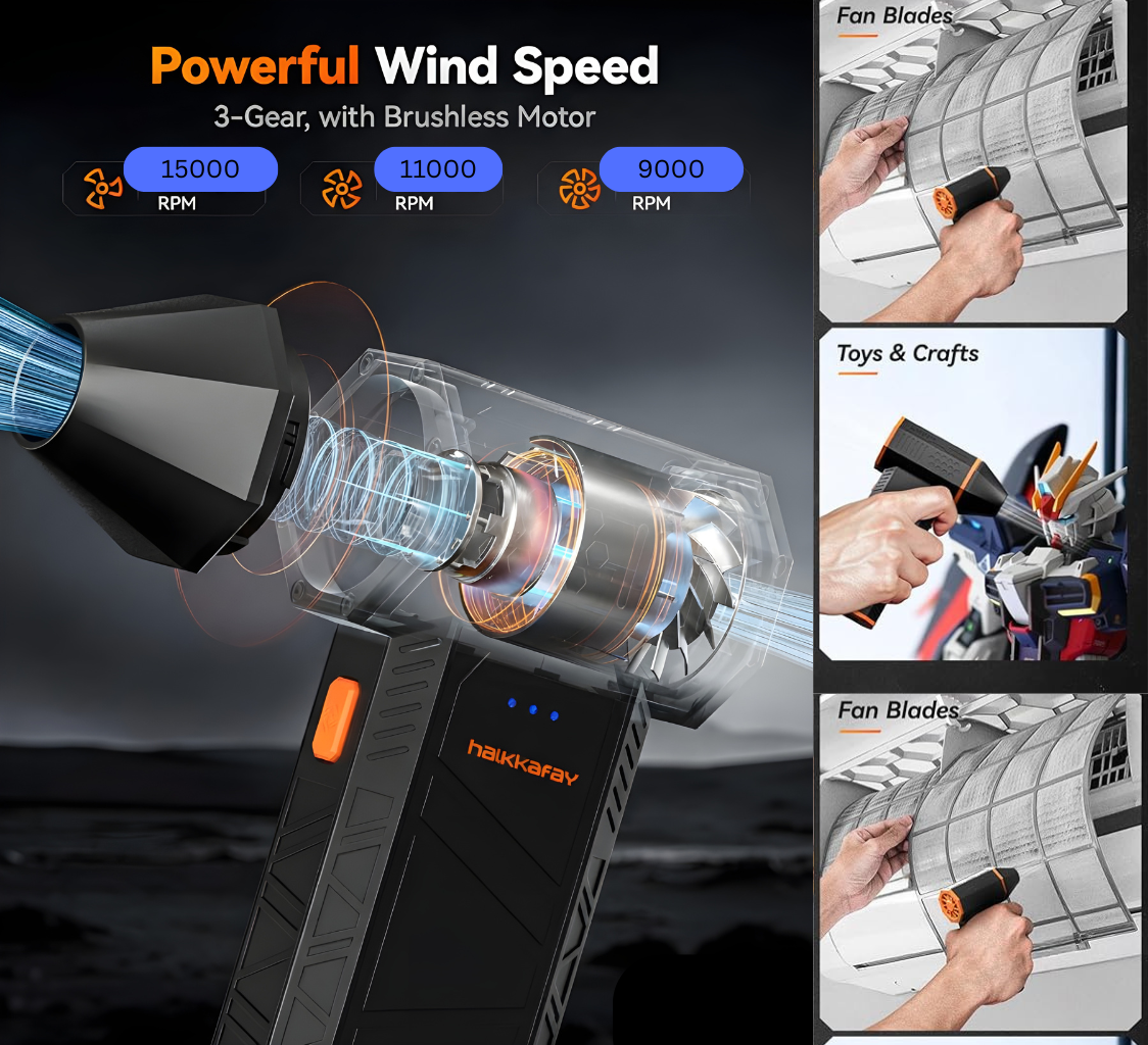 15,000 RPM TURBO CLEANING POWER Replace Air Cans Forever - Deep Clean Car, Tech, Home