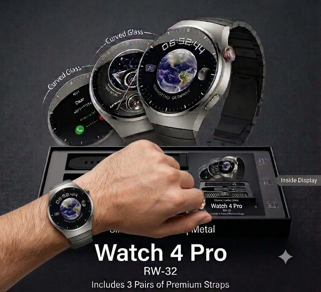 HainoTeko RW-32 Watch 4 Pro Smart Watch | Curved AMOLED | 3 Premium Straps