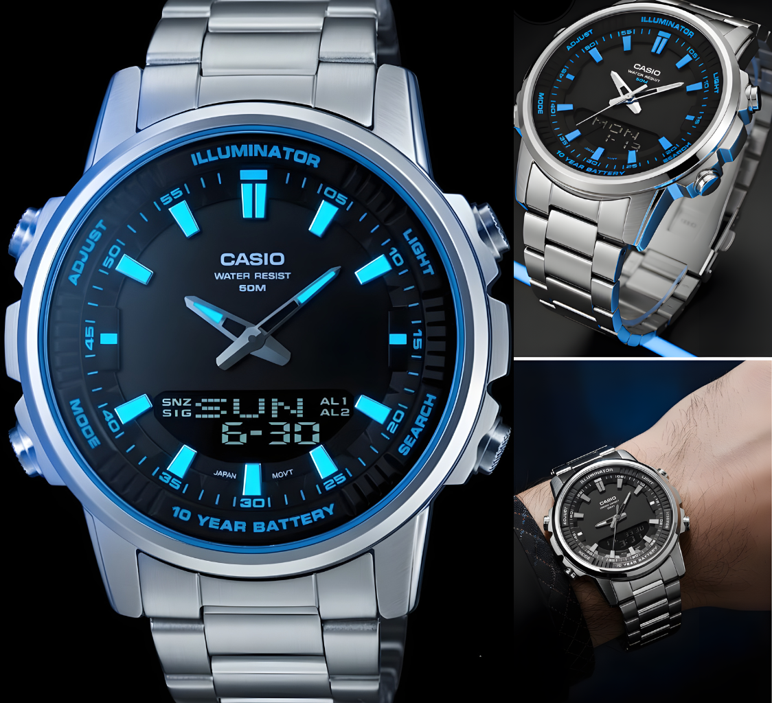 CASIO Dual Display Men’s Watch — 10-Year Battery Power Built to Last