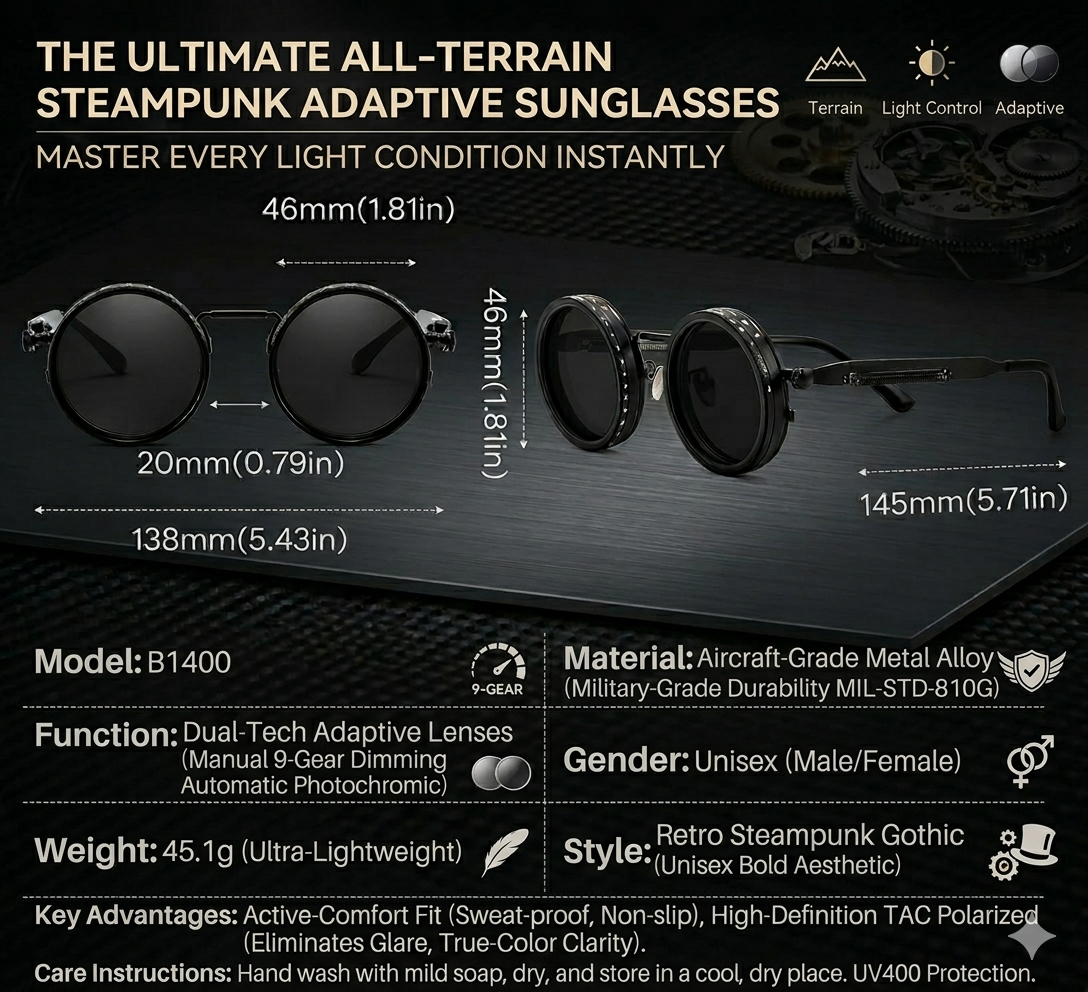 Adjustable ND Filter Sunglasses | Stepless 1-9 Level Tint Control | Polarized Adaptive Eyewear for Outdoor & Sports