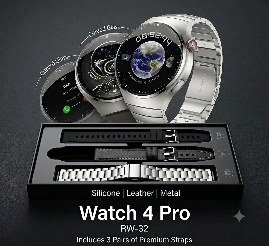 HainoTeko RW-32 Watch 4 Pro Smart Watch | Curved AMOLED | 3 Premium Straps