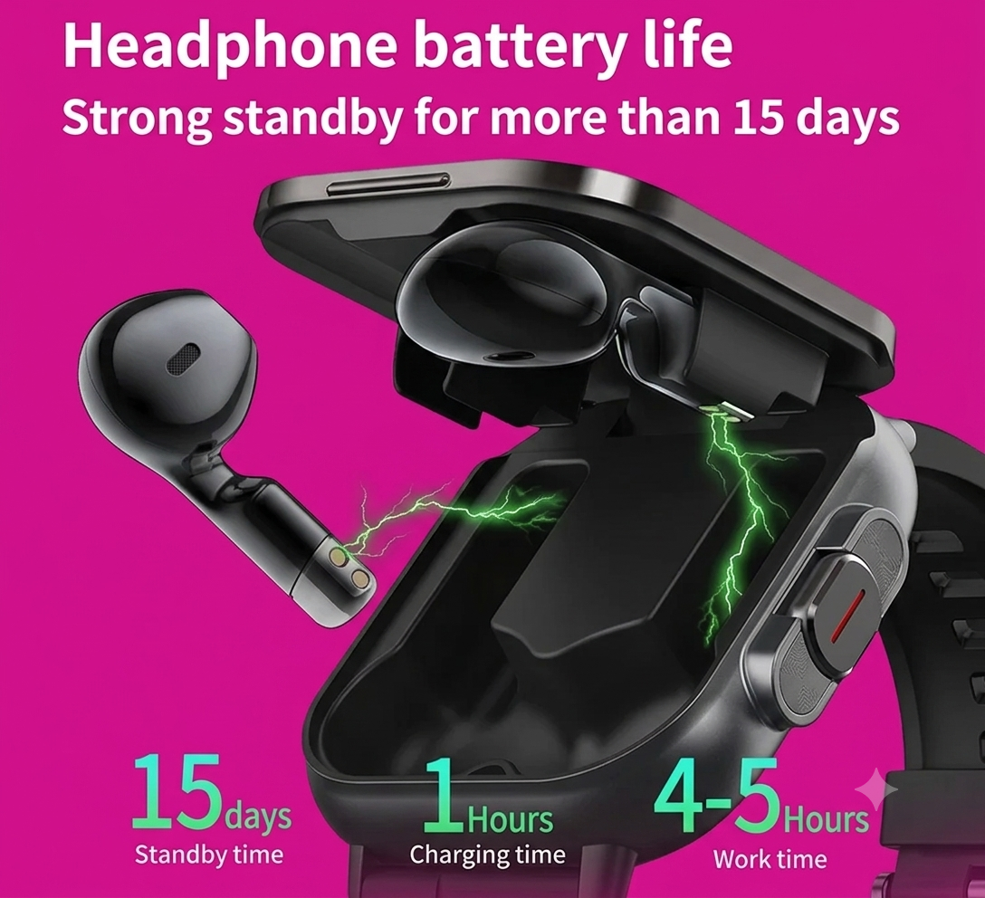 D8 2-in-1 Smart Watch | Bluetooth Calling & Wireless Earbud | Health Monitor for Men & Women