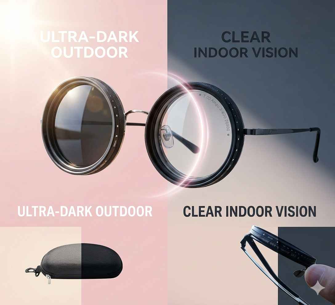 Adjustable ND Filter Sunglasses | Stepless 1-9 Level Tint Control | Polarized Adaptive Eyewear for Outdoor & Sports
