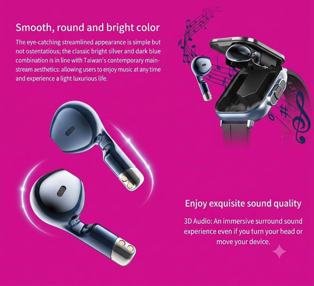 D8 2-in-1 Smart Watch | Bluetooth Calling & Wireless Earbud | Health Monitor for Men & Women