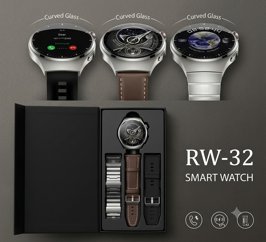 HainoTeko RW-32 Watch 4 Pro Smart Watch | Curved AMOLED | 3 Premium Straps