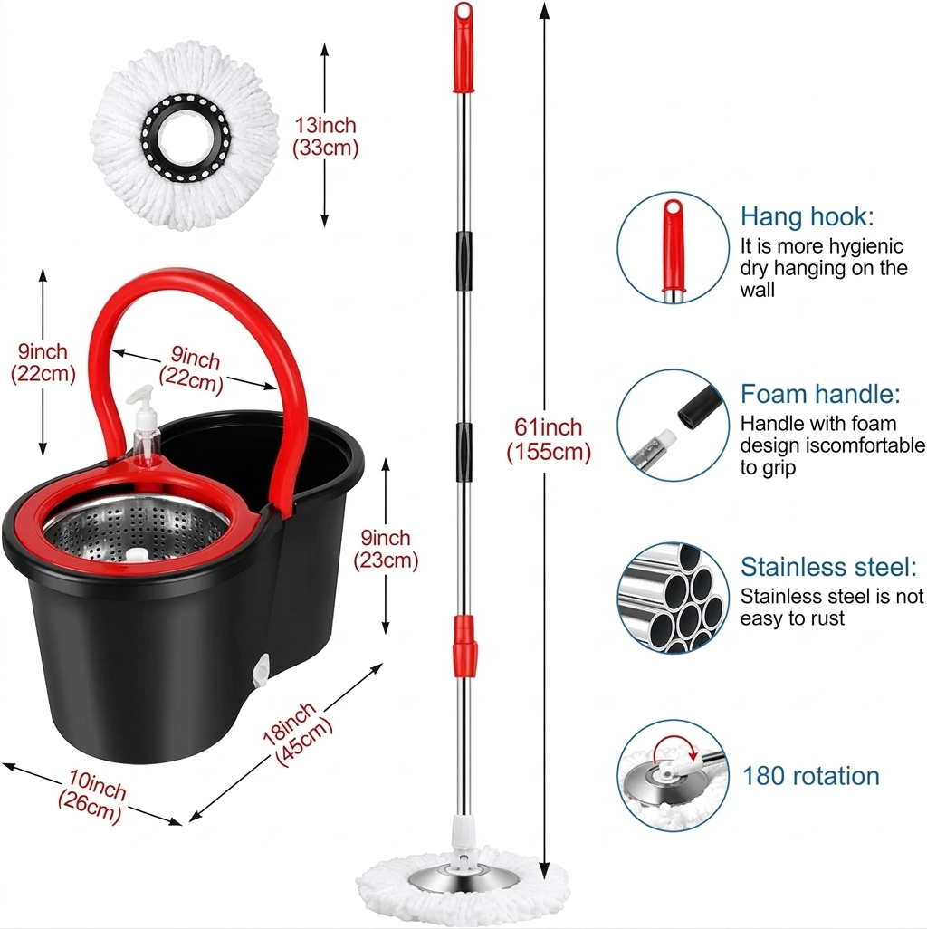 Premium 360 Spin Cleaning Mop Head Refill – 16mm Universal Microfiber Rotating Mop