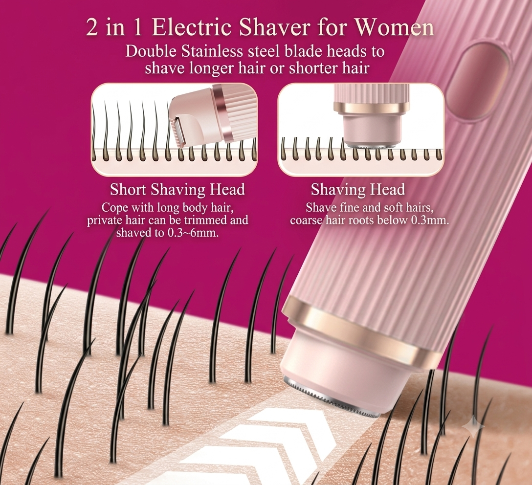 2-in-1 Electric Shaver for Women – Painless, Waterproof & Full Body