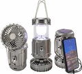 Solar Lantern Light and Fan - 6 in 1 Portable Folding Rechargeable Camping Lamp with Fan, Charging Station and Battery Backup - Regular Size (Grey)