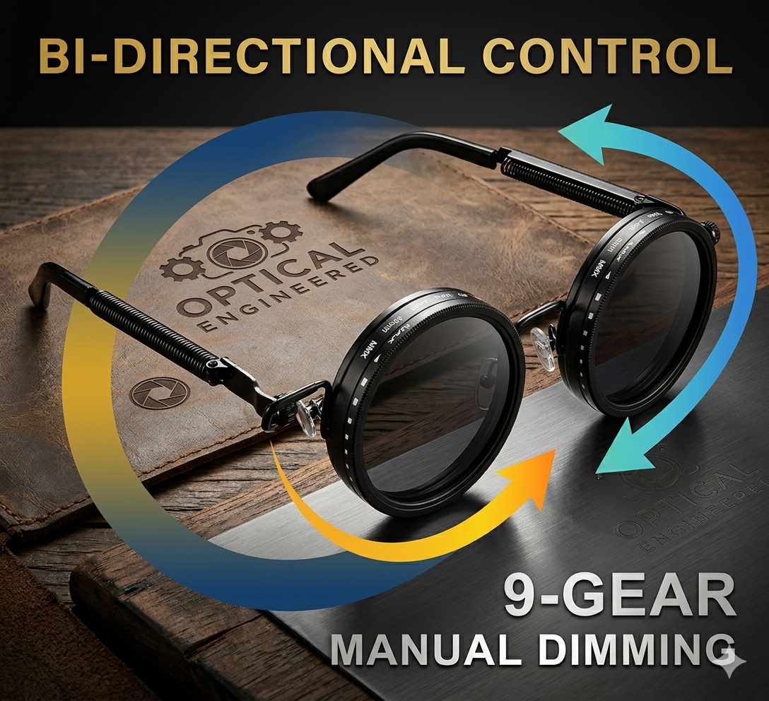 Adjustable ND Filter Sunglasses | Stepless 1-9 Level Tint Control | Polarized Adaptive Eyewear for Outdoor & Sports
