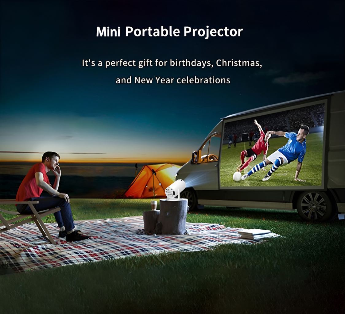2026 Upgraded Portable Mini Projector with WiFi 6 & Bluetooth, 4K Supported Smart Projector, Android 11, 200” Screen, Auto Keystone, 180° Rotation Home Cinema