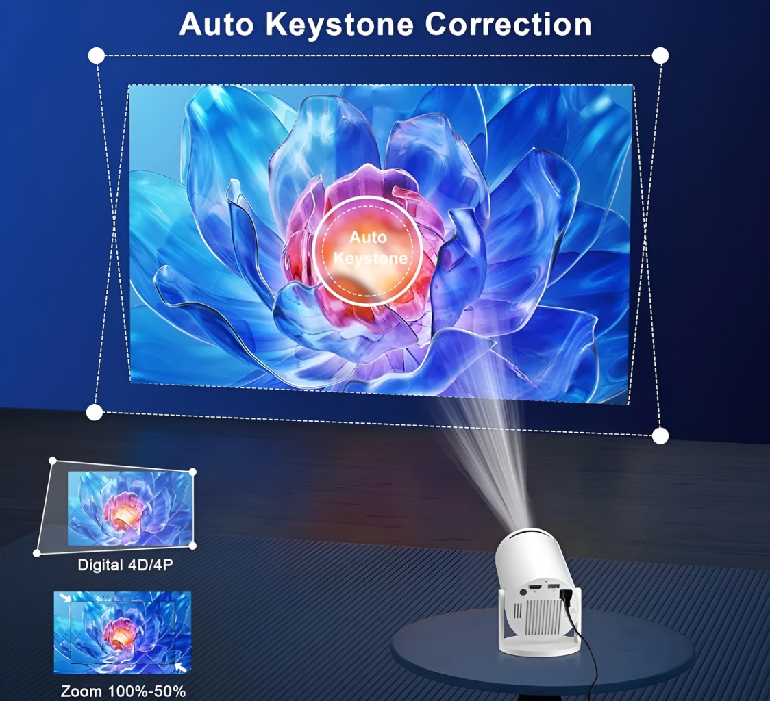 2026 Upgraded Portable Mini Projector with WiFi 6 & Bluetooth, 4K Supported Smart Projector, Android 11, 200” Screen, Auto Keystone, 180° Rotation Home Cinema