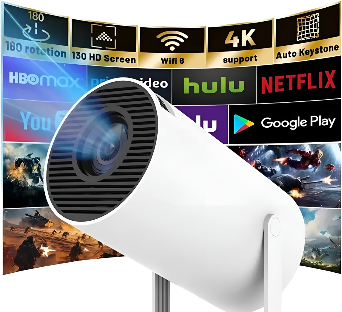 2026 Upgraded Portable Mini Projector with WiFi 6 & Bluetooth, 4K Supported Smart Projector, Android 11, 200” Screen, Auto Keystone, 180° Rotation Home Cinema