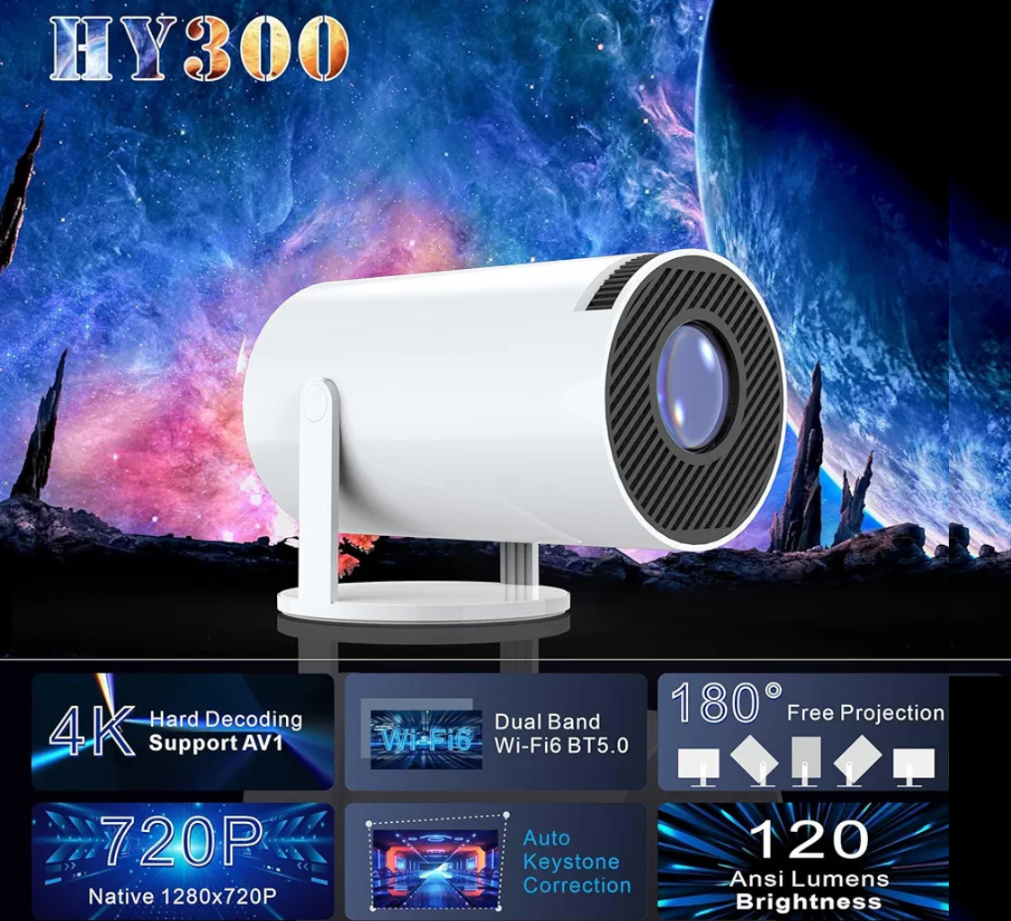 2026 Upgraded Portable Mini Projector with WiFi 6 & Bluetooth, 4K Supported Smart Projector, Android 11, 200” Screen, Auto Keystone, 180° Rotation Home Cinema