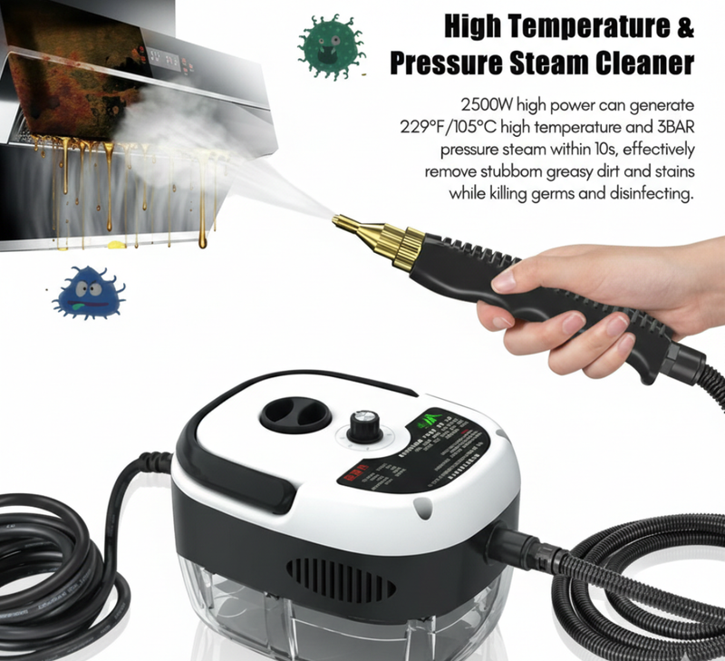 2500W High Pressure Steam Cleaning Machine, Adjustable High Temperature Steamer with Cleaning Kit for Kitchen, Bathroom & Furniture