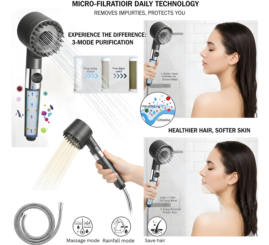 Filtered High-Pressure Shower: For Glowing Skin & Hair