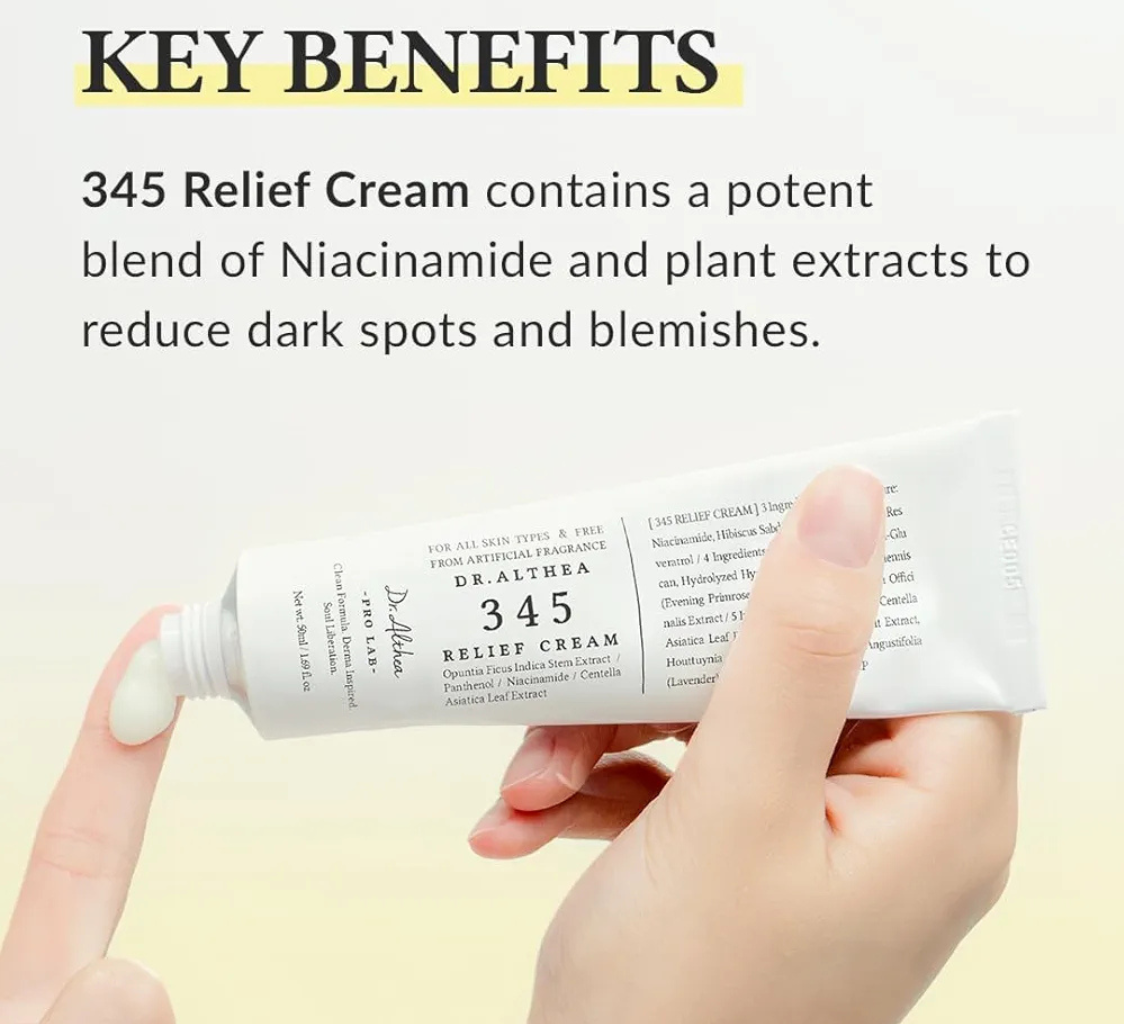 DR. ALTHEA 345 Relief Cream – Daily Face Moisturizer | Blemish Relief Care | Soothing Recovery & Moisture | Korean Vegan Skin Care for All Skin Types | 50ml