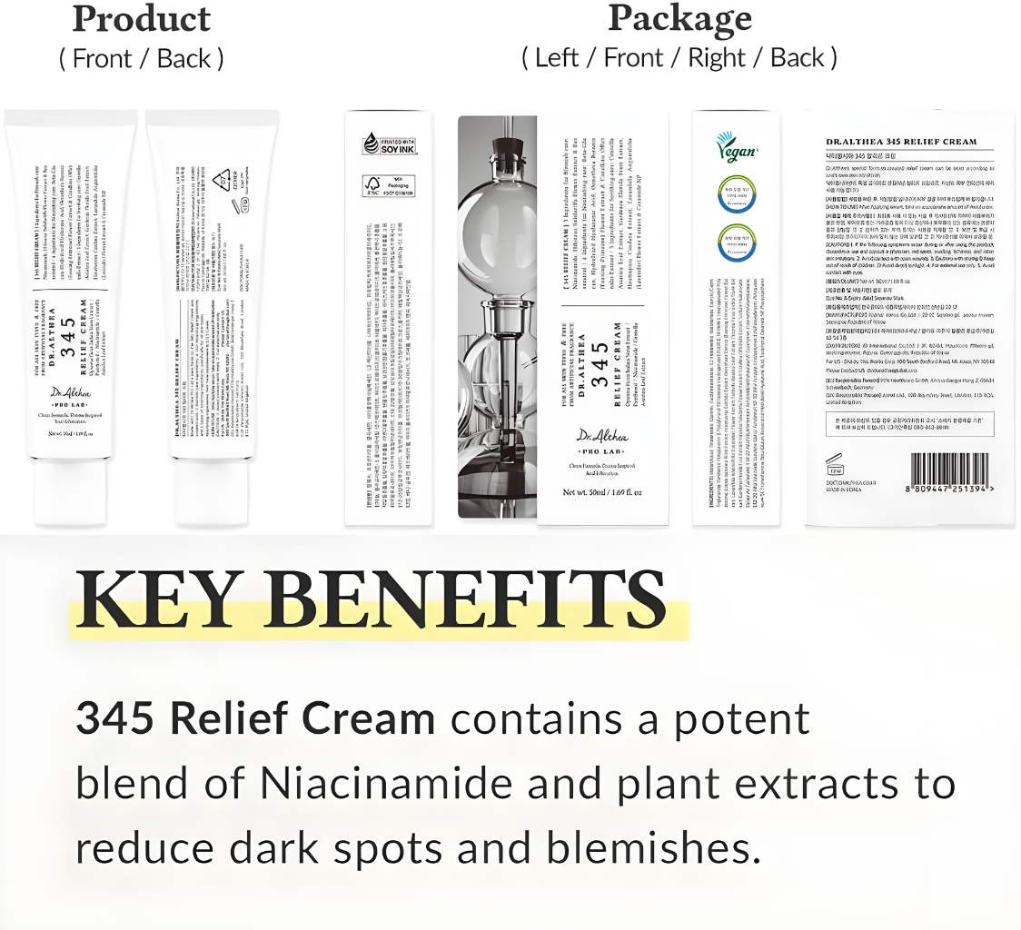 DR. ALTHEA 345 Relief Cream – Daily Face Moisturizer | Blemish Relief Care | Soothing Recovery & Moisture | Korean Vegan Skin Care for All Skin Types | 50ml