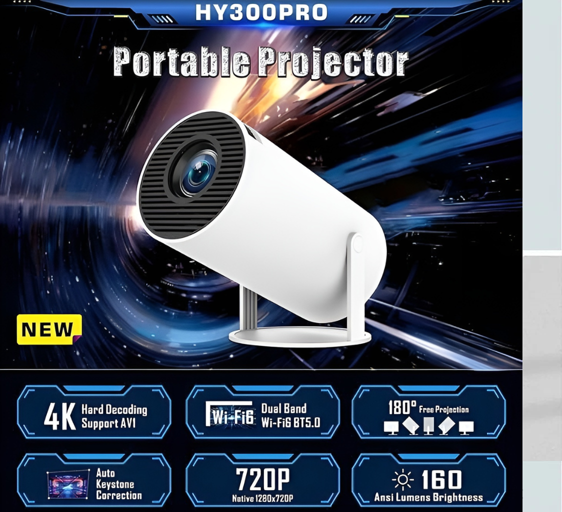 2026 Upgraded Portable Mini Projector with WiFi 6 & Bluetooth, 4K Supported Smart Projector, Android 11, 200” Screen, Auto Keystone, 180° Rotation Home Cinema