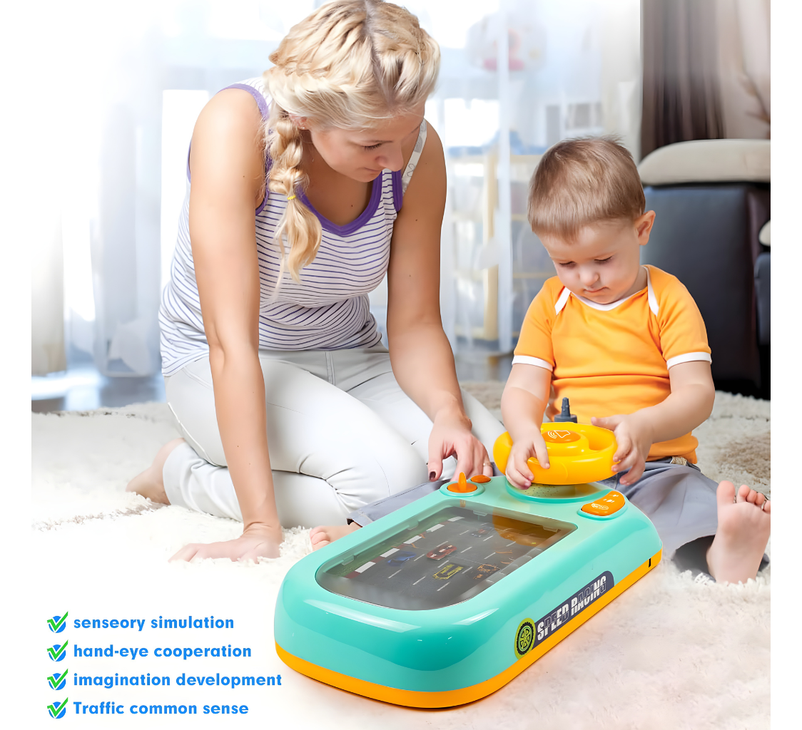 Racing Adventure Car Steering Wheel Toy for Kids Musical Driving Game Toddler Interactive Simulation Toy