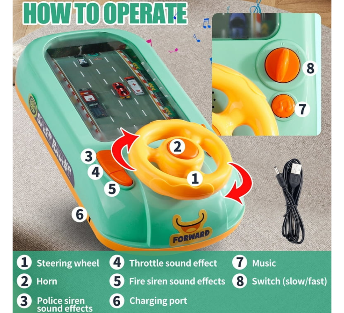 Racing Adventure Car Steering Wheel Toy for Kids Musical Driving Game Toddler Interactive Simulation Toy