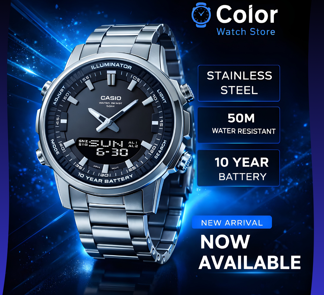 CASIO Dual Display Men’s Watch — 10-Year Battery Power Built to Last