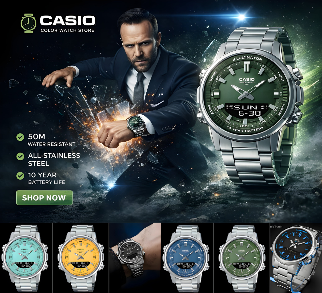 CASIO Dual Display Men’s Watch — 10-Year Battery Power Built to Last