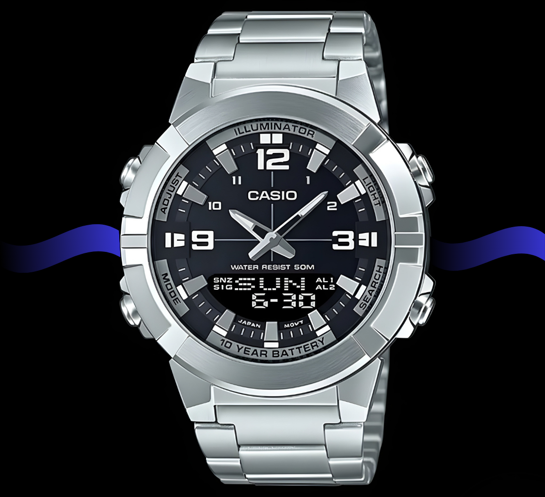 CASIO Dual Display Men’s Watch — 10-Year Battery Power Built to Last