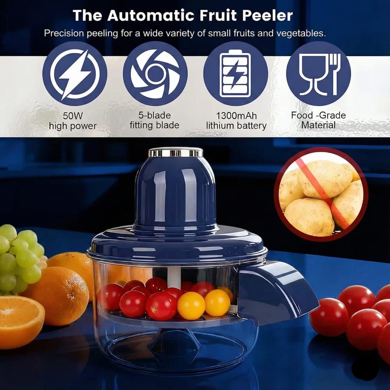 Peels Garlic, Potatoes, Grapes, and More—Fast, Even, Rechargeable, and Easy to Clean.