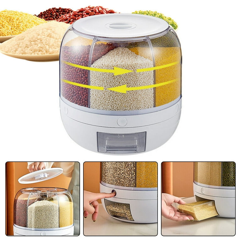 6-in-1 Rotating Food Storage Dispenser – Keep Your Rice, Grains & Cereals Fresh, Organized & Moisture-Free (10KG Capacity)