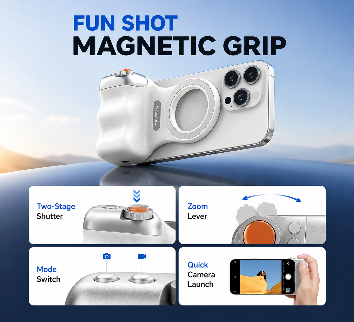 Magnetic Camera Phone Grip with Wireless Remote | K02