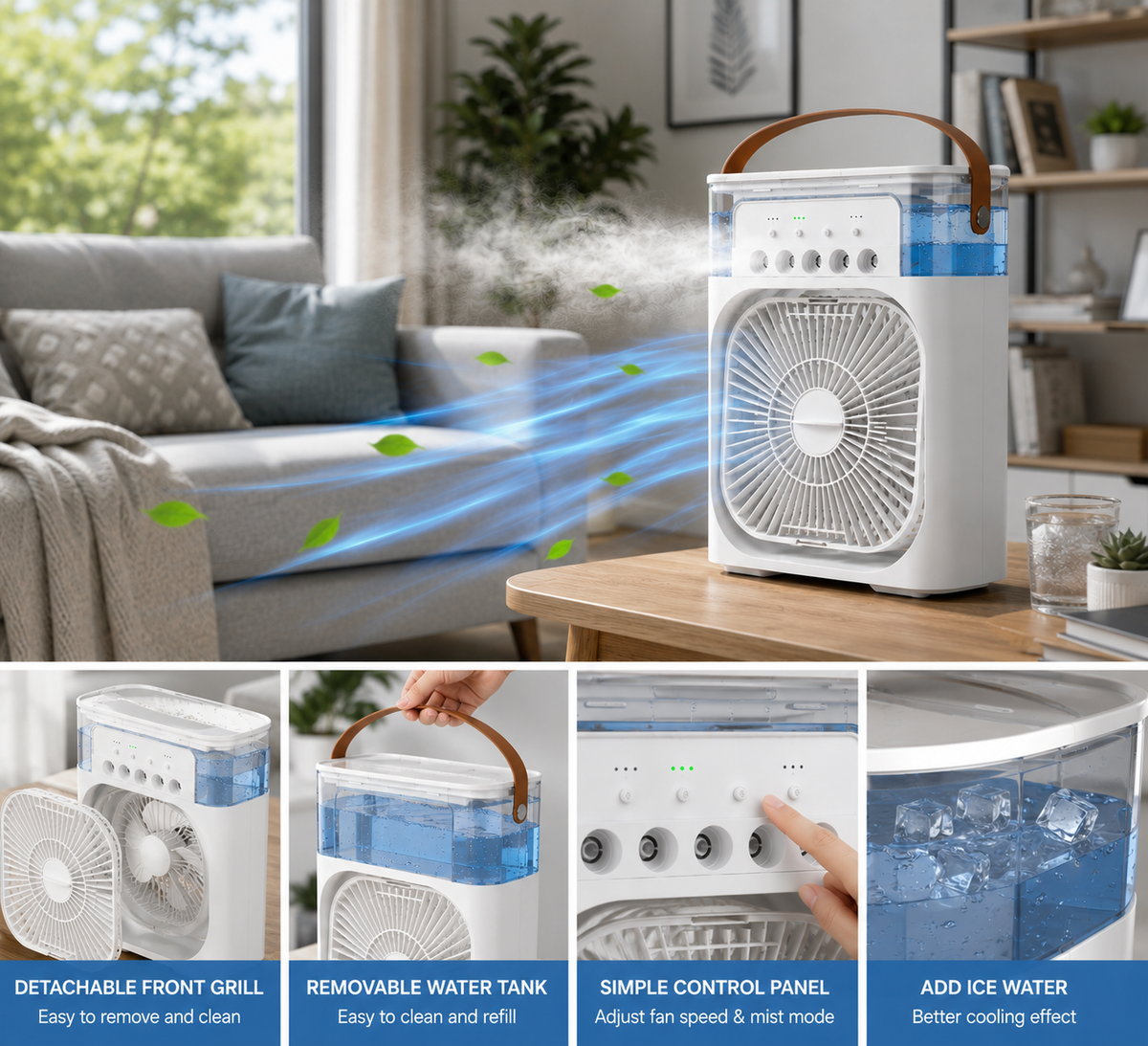 3-in-1 Mini Air Conditioner Fan – Cooling, Humidifier & LED Night Light