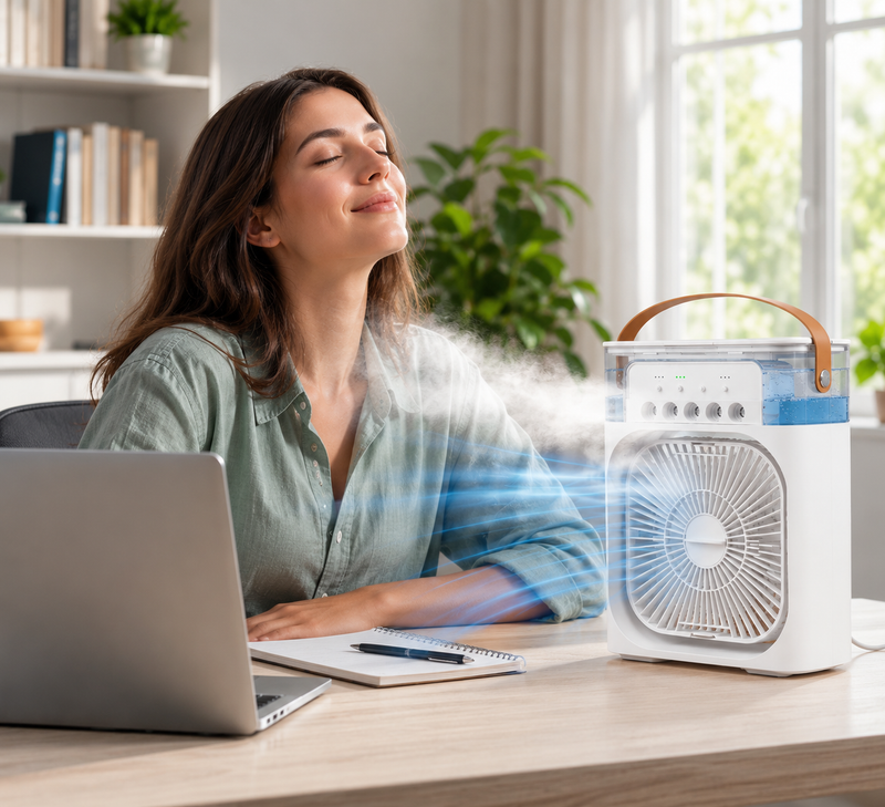 3-in-1 Mini Air Conditioner Fan – Cooling, Humidifier & LED Night Light